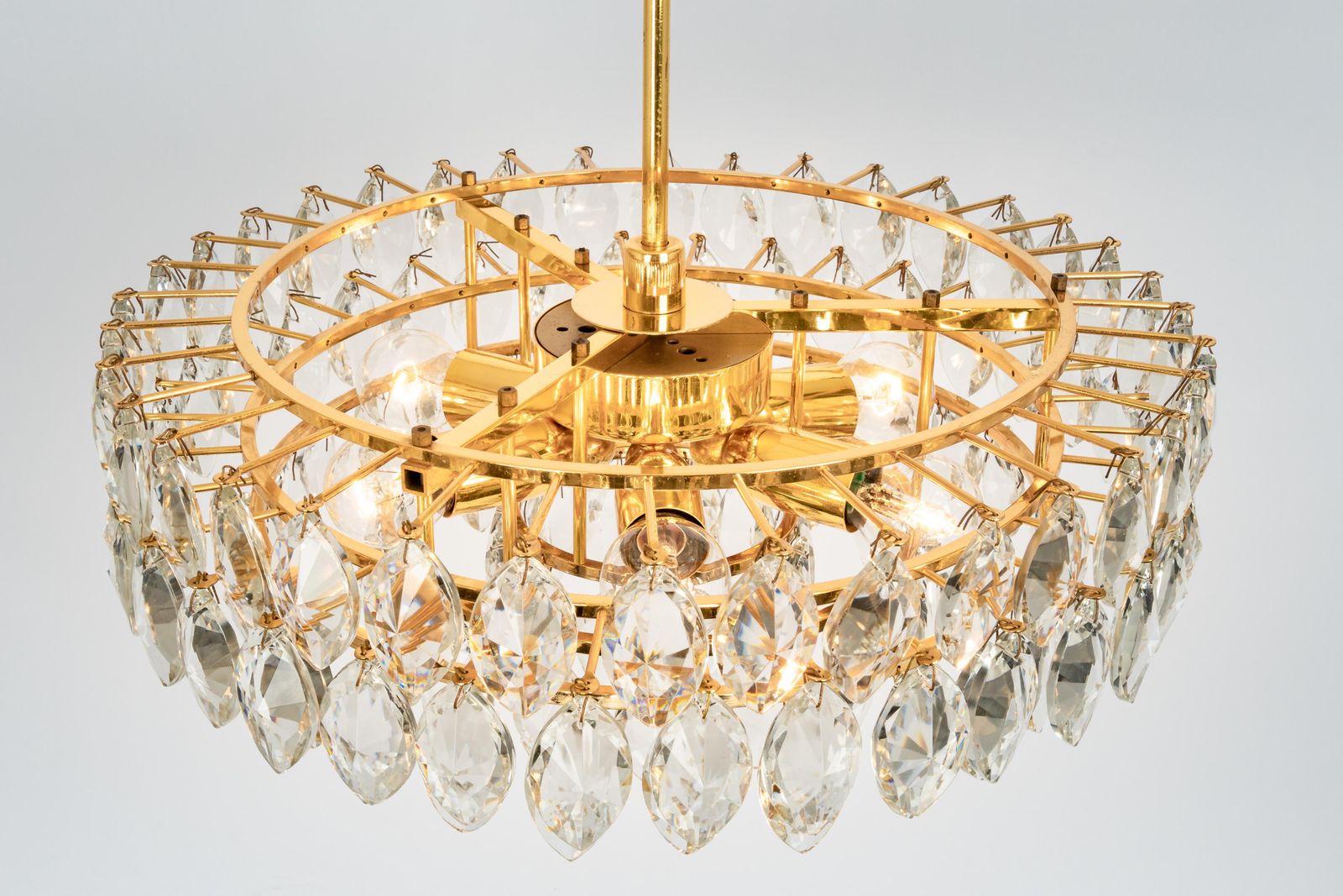 Bakalowits Chandelier Brass And Crystal Glass, Austria, 1960s photo buy