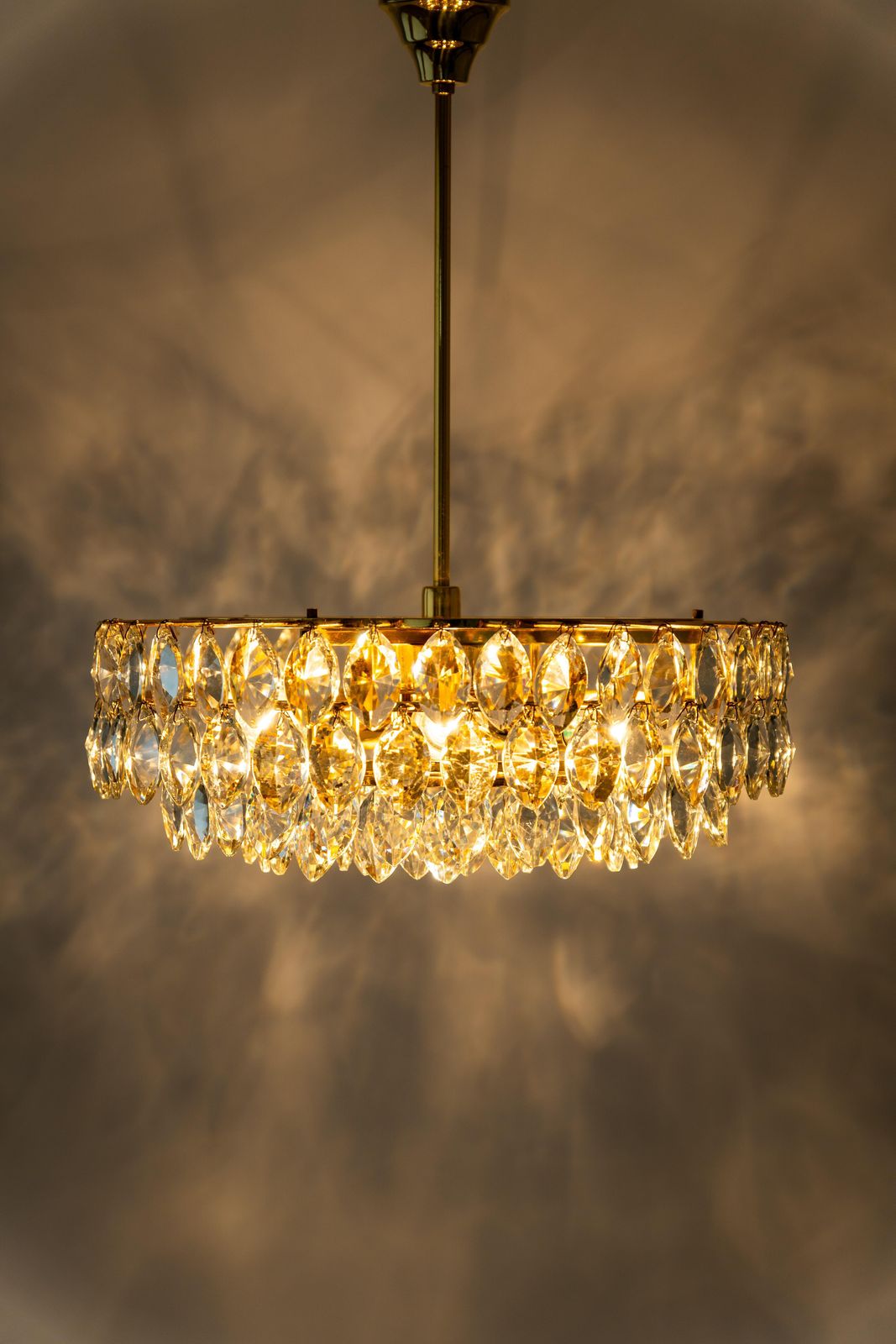Bakalowits Chandelier Brass And Crystal Glass, Austria, 1960s photo vintage