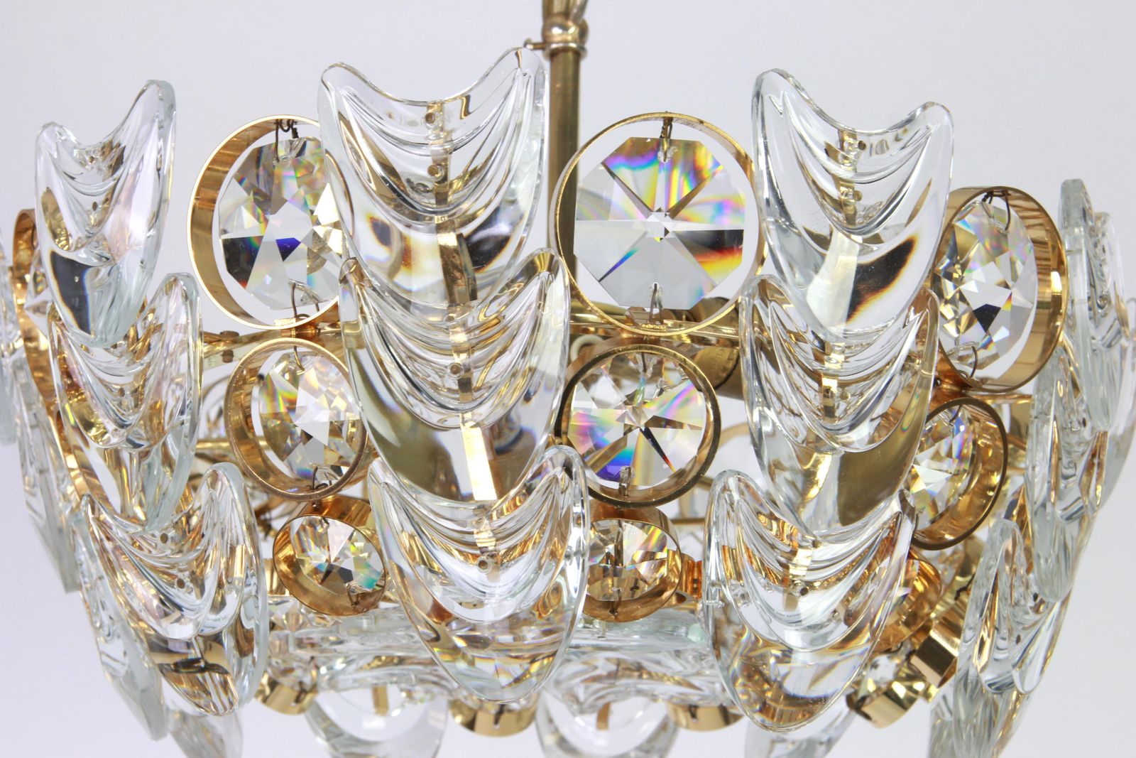 Petite Gilt Brass And Crystal Glass Encrusted Chandelier By Palwa, Germany 1970s photo for sale