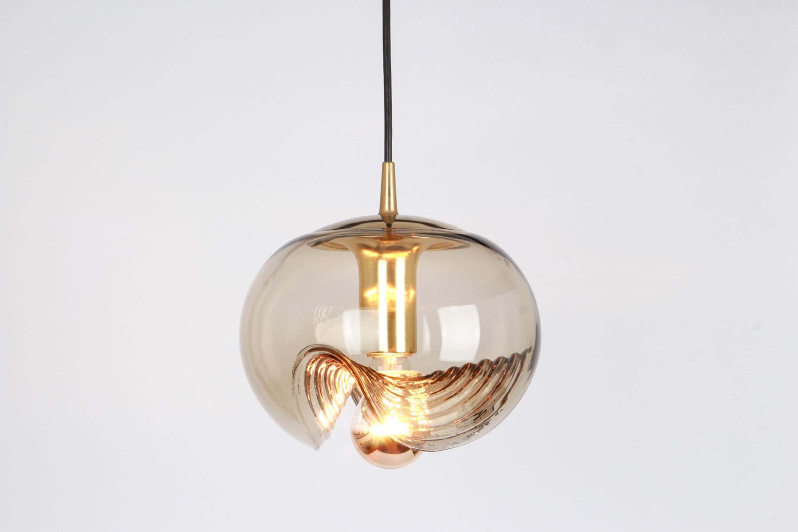 One Of Five Large Smoked Glass Pendant Light By Peill & Putzler, Germany, 1970s photo vinterior