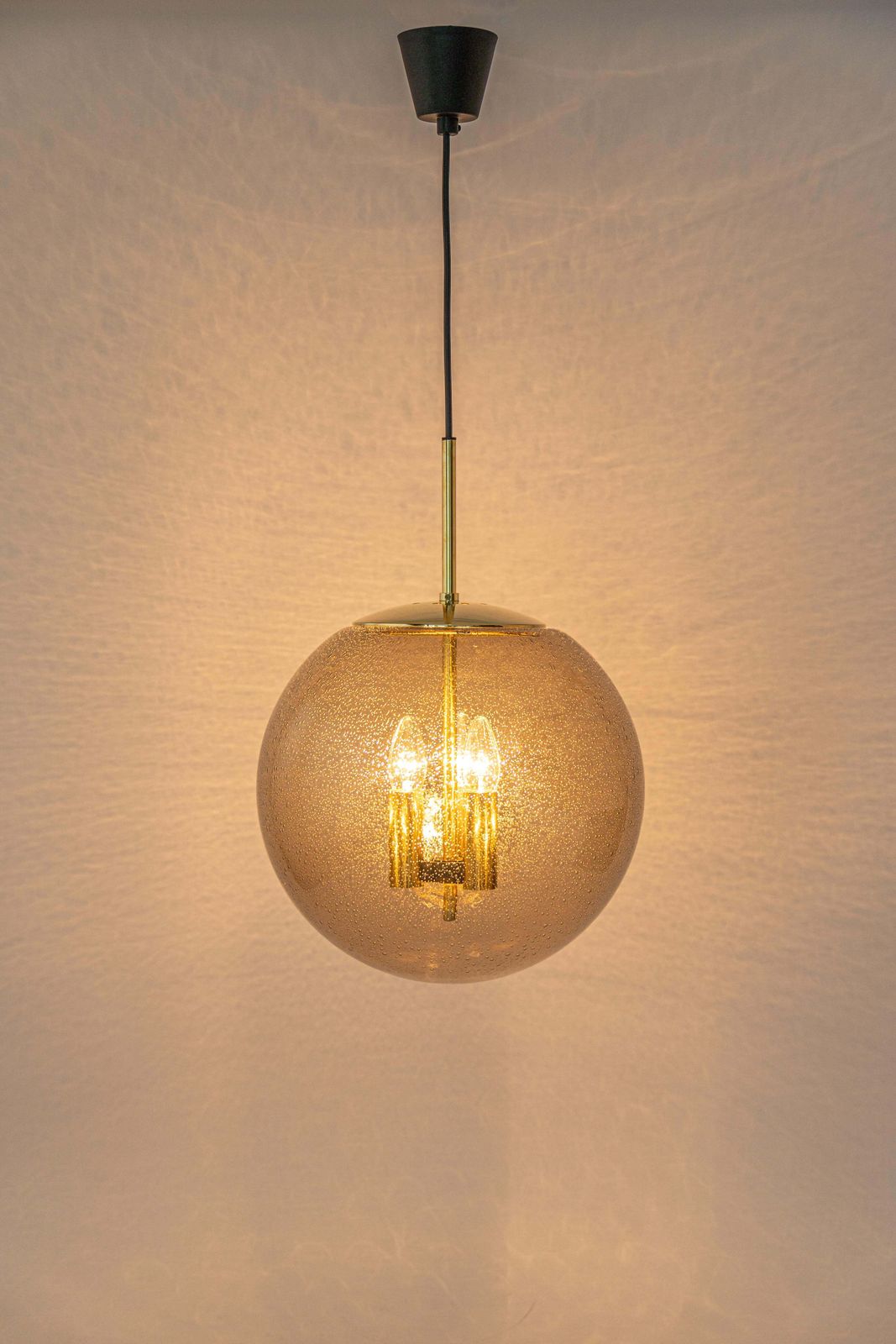 Large Limburg Brass With Smoked Glass Ball Pendant, Germany, 1970s photo vintage