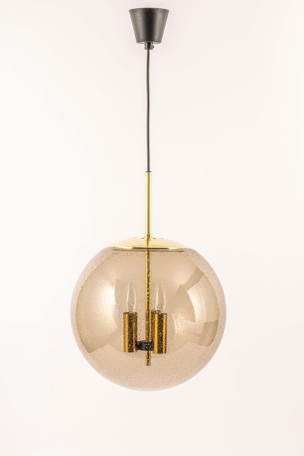 1204.0 Large Limburg Brass With Smoked Glass Ball Pendant, Germany, 1970s photo