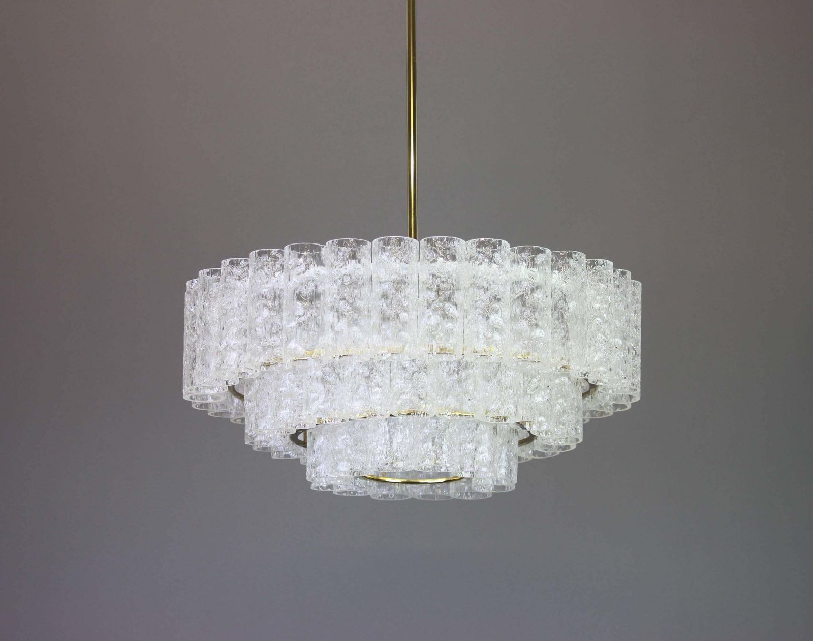 1 Of 3 Stunning Murano Ice Glass Tubes Chandelier By Doria, Germany, 1960s photo Lighting