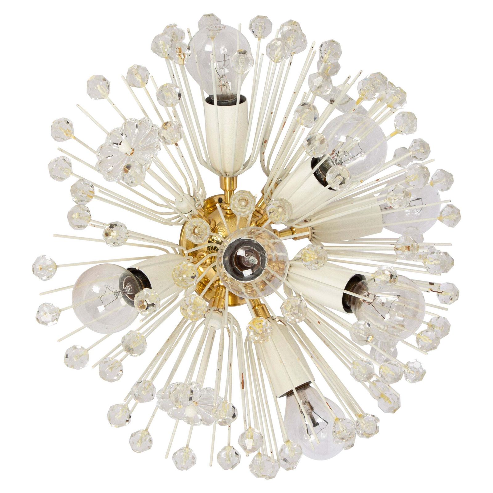 Petite Starburst Brass And Crystal Flush Mount By Emil Stejnar, Austria, 1960s