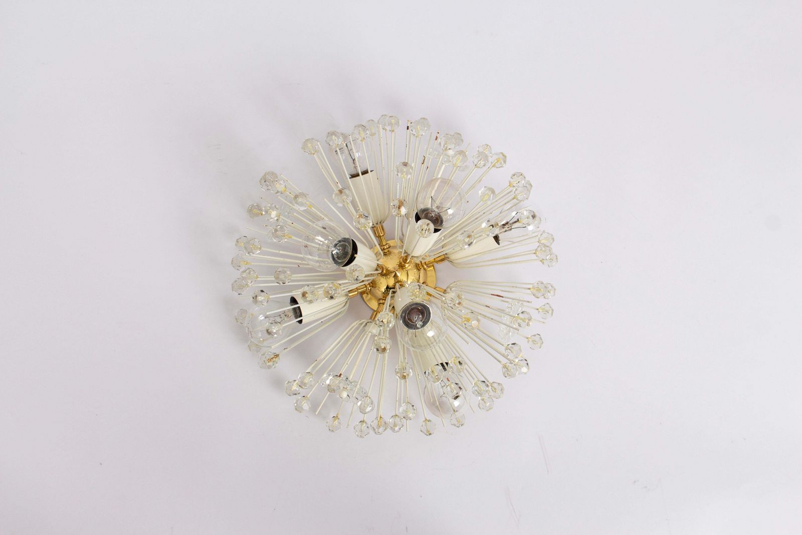 Petite Starburst Brass And Crystal Flush Mount By Emil Stejnar, Austria, 1960s photo vinterior