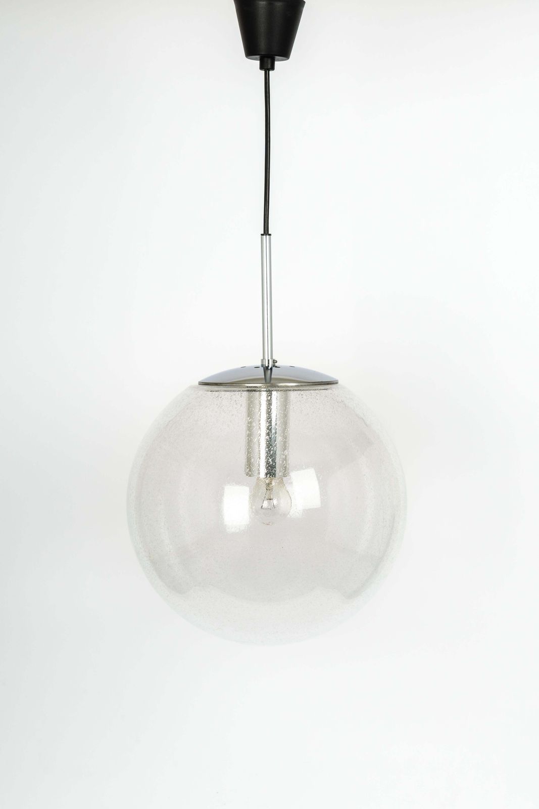 1 Of 3 Large Limburg Chrome With Clear Glass Ball Pendant, Germany, 1970s photo vinterior