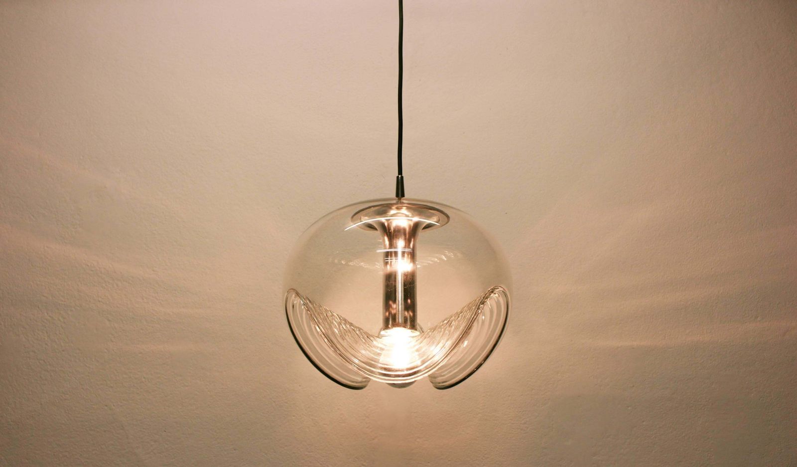 Large Clear Glass Pendant Light By Koch & Lowy, Peill & Putzler, Germany, 1970 photo Lighting
