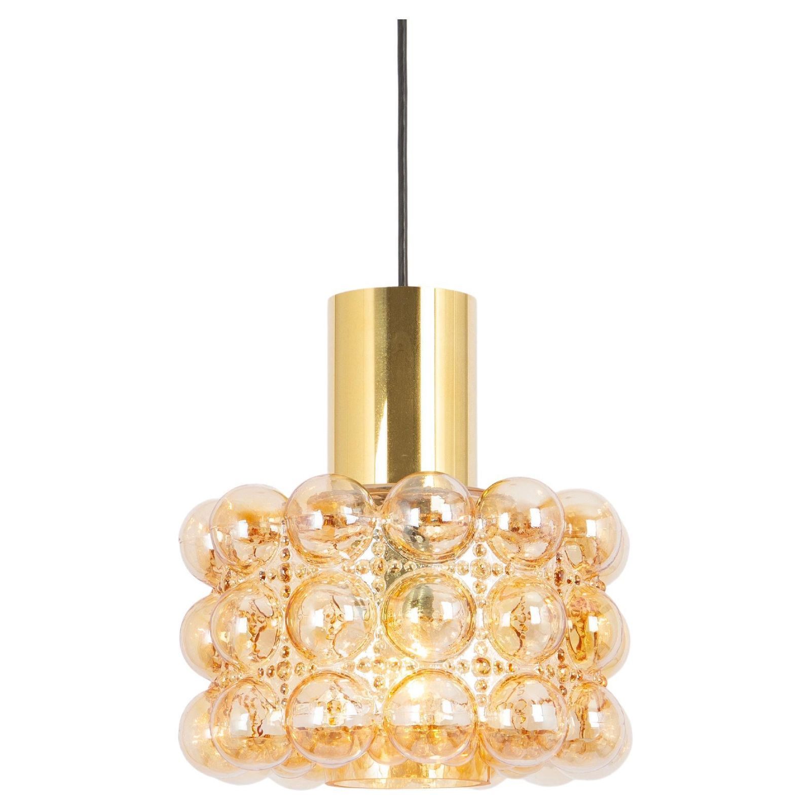 Large Amber Bubble Glass Pendant By Helena Tynell For Limburg, Germany, 1970s