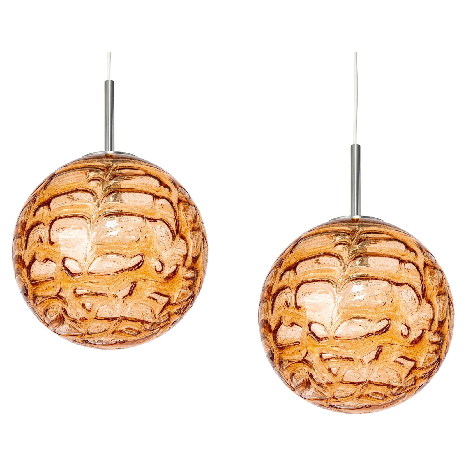1 Of 2 Rare Pink Murano Ball Pendant Light By Doria, Germany, 1970s