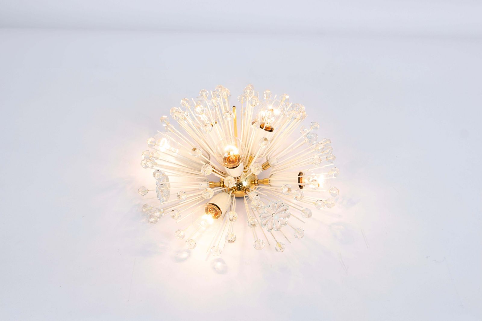 Petite Starburst Brass And Crystal Flush Mount By Emil Stejnar, Austria, 1960s photo 1204.0
