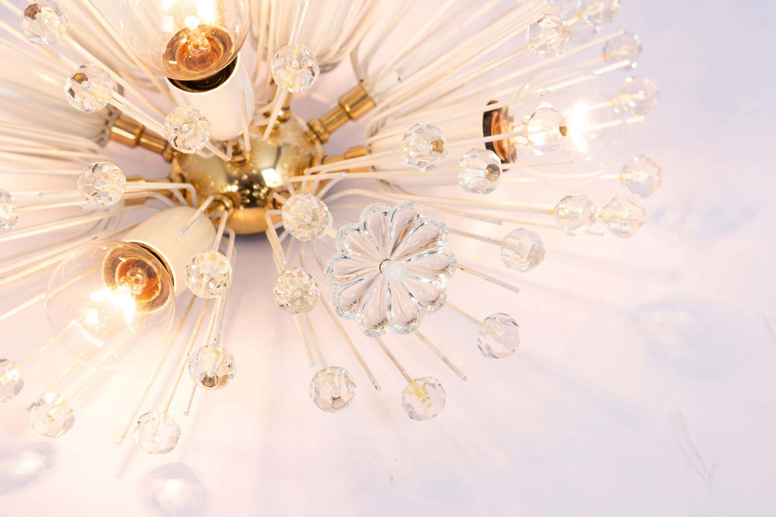 Petite Starburst Brass And Crystal Flush Mount By Emil Stejnar, Austria, 1960s photo vinterior