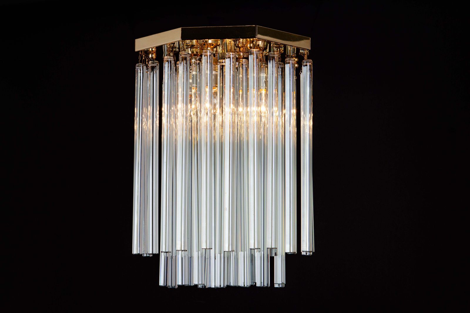 1 Of 3 Brass And Crystal Glass Rods Flush Mount Light By C.Palme, Germany, 1970s photo 1100.0
