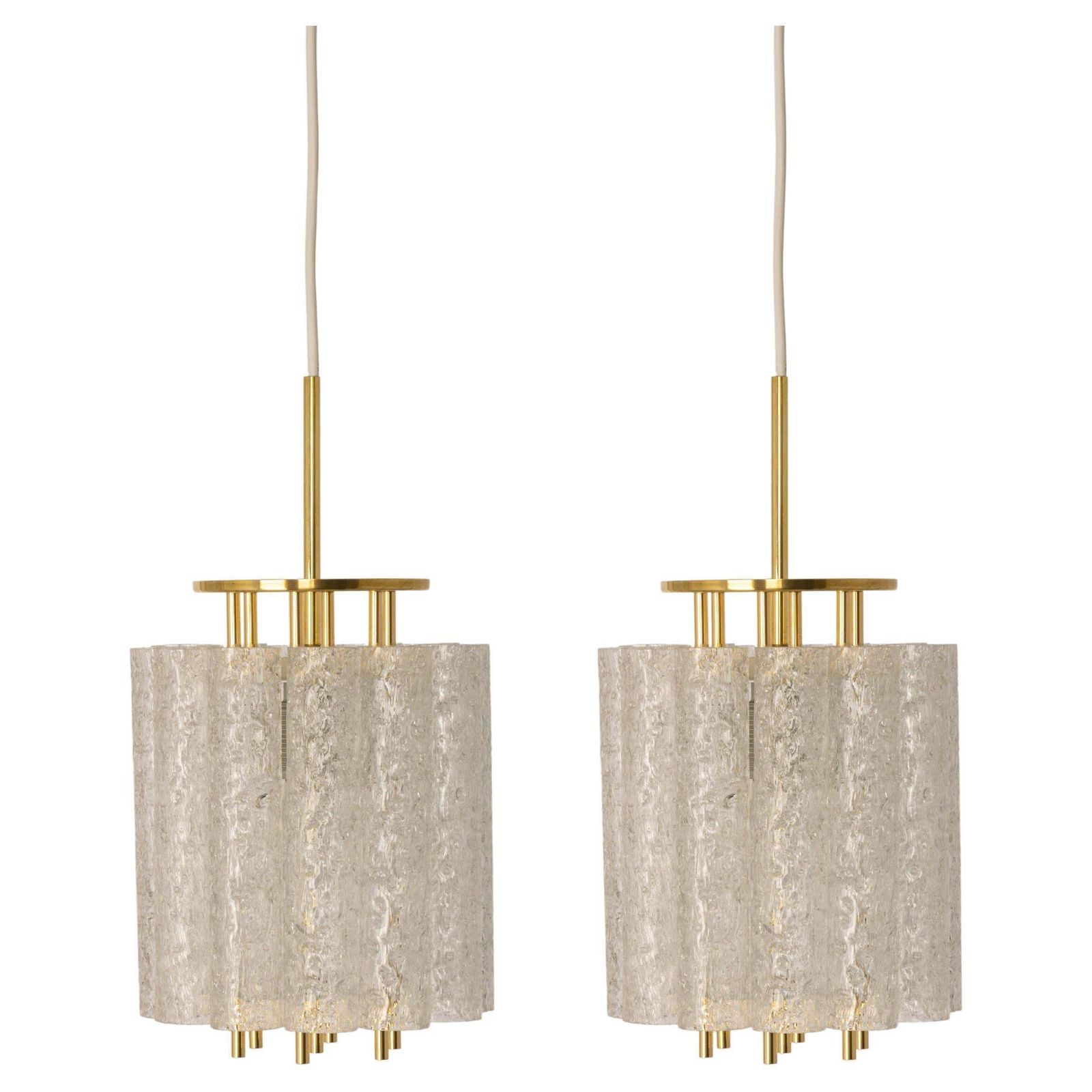 Pair Of Petite Murano Glass Tubes Pendant Light By Doria, Germany, 1960s