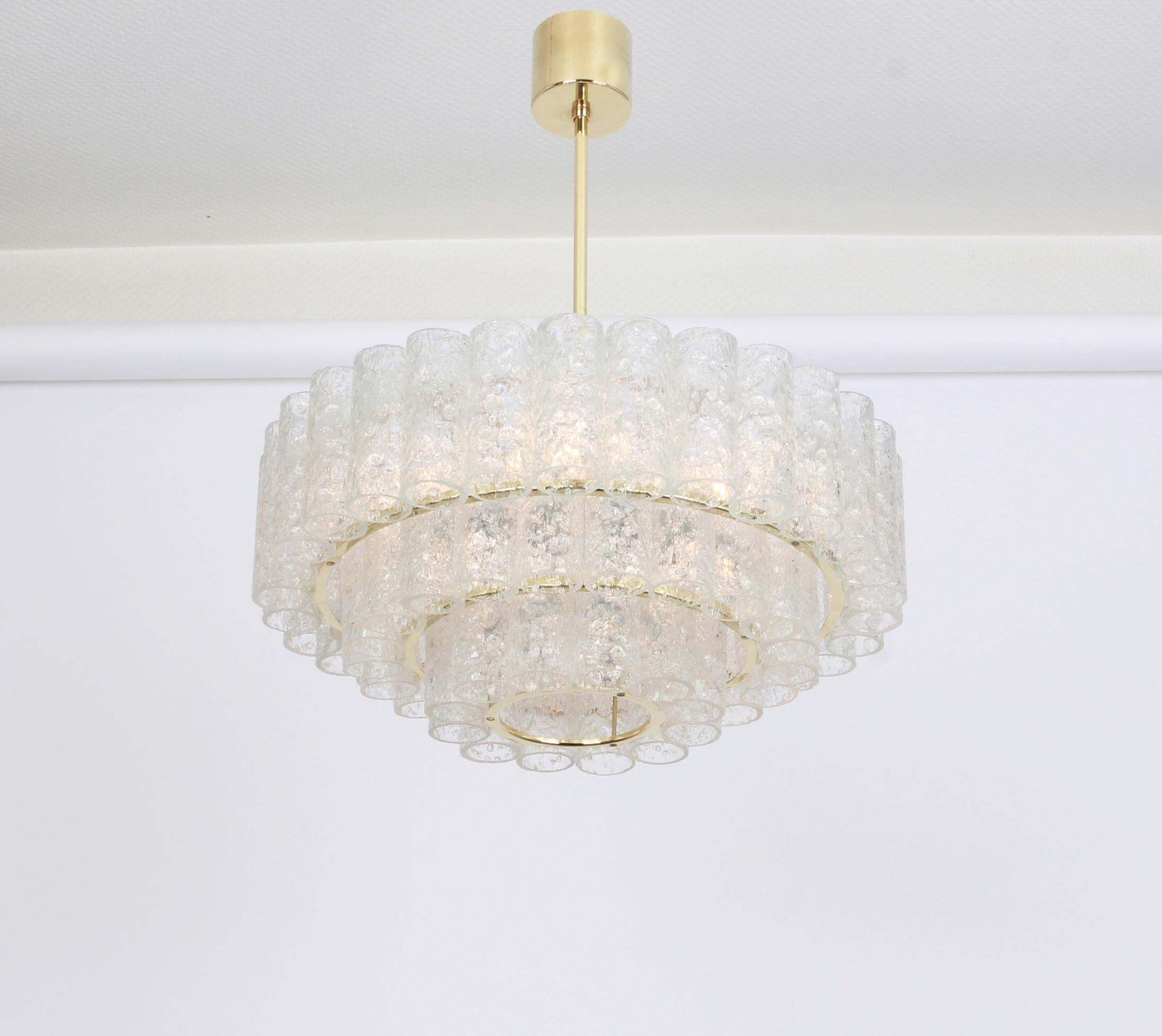 1 Of 2 Stunning Murano Ice Glass Tubes Chandelier By Doria, Germany, 1960s photo 1247.0