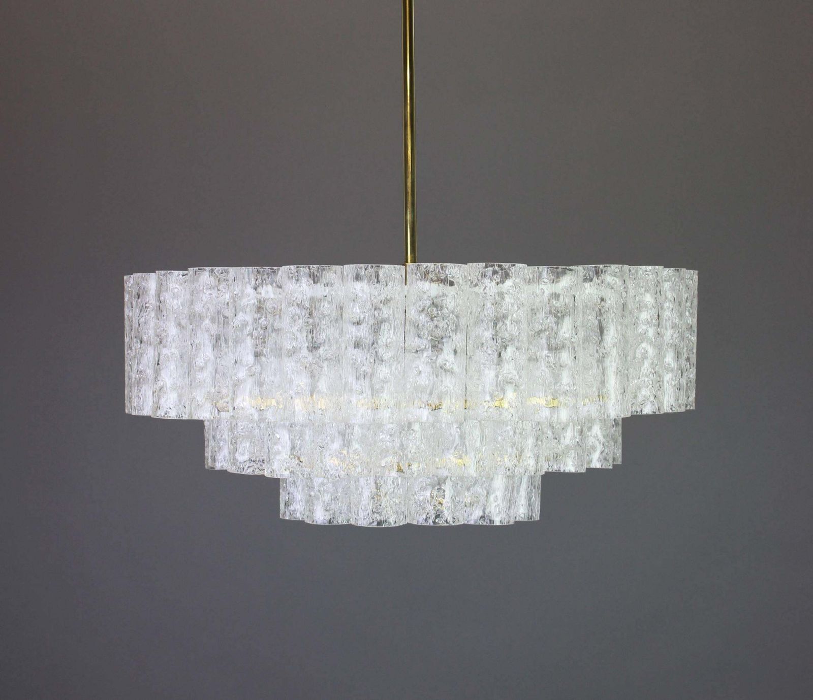1 Of 2 Stunning Murano Ice Glass Tubes Chandelier By Doria, Germany, 1960s photo vinterior