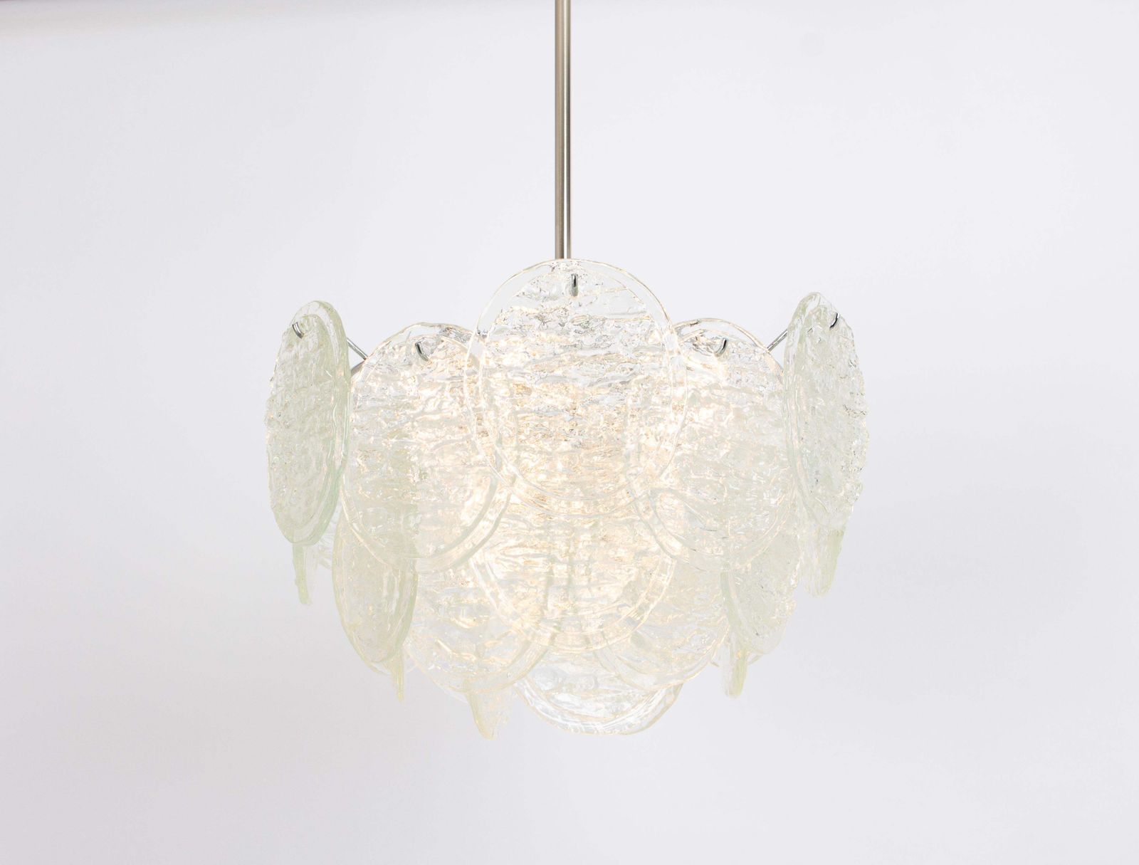 Large Murano Blatt Ice Glass Chandelier Leafs Form By Kalmar, Austria, 1960s photo Lighting