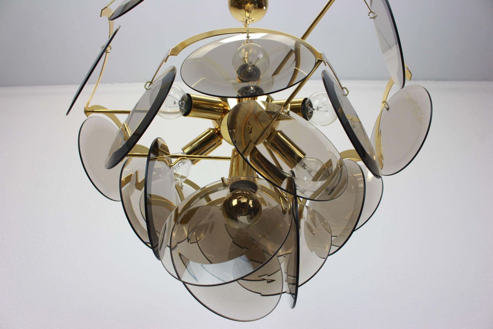 Vistosi Smoked Glass Disc Chandelier, Italy, 1960s photo for sale