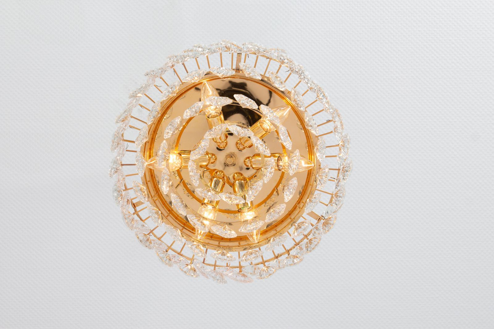 Bakalowits Flush Mount Light, Brass And Crystal Glass, Austria, 1960s photo vinterior
