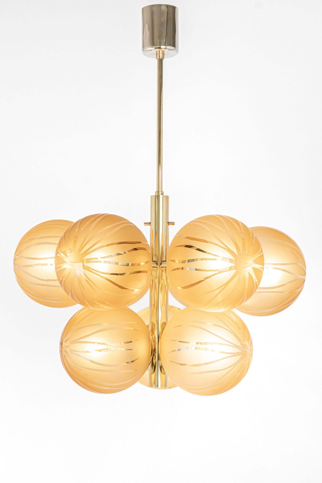 Large Stunning Kaiser Sputnik Opal Glass Globes Chandelier, Germany, 1970s photo Lighting