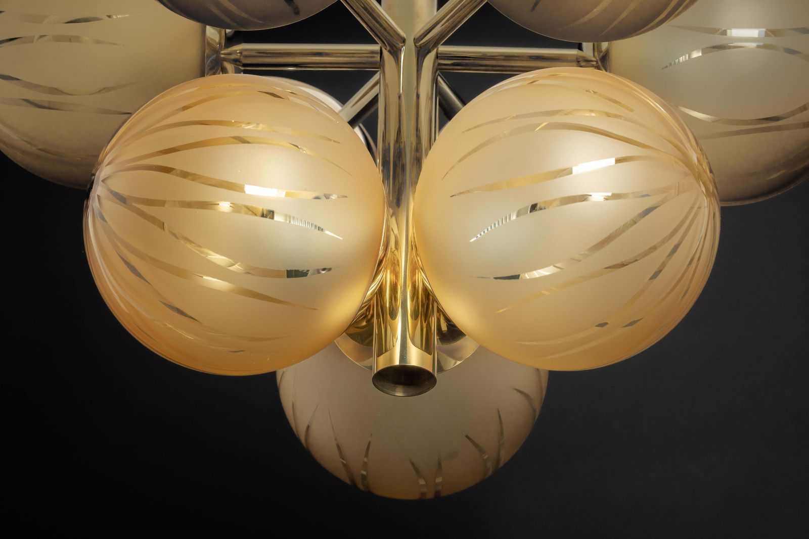 Lighting Large Stunning Kaiser Sputnik Opal Glass Globes Chandelier, Germany, 1970s photo