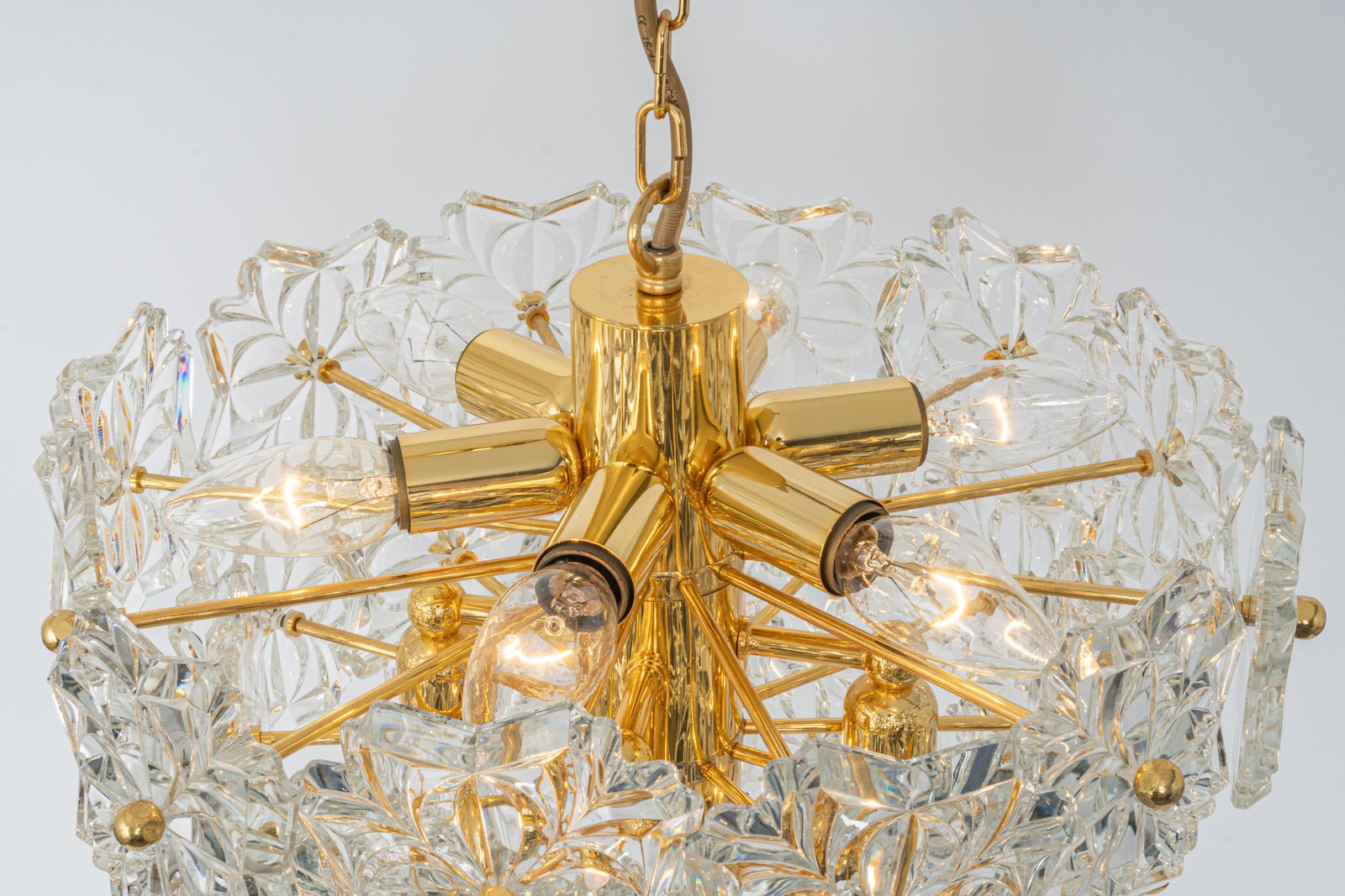 Gilt Brass, Crystal Glass Chandelier, Germany, 1970s photo Lighting
