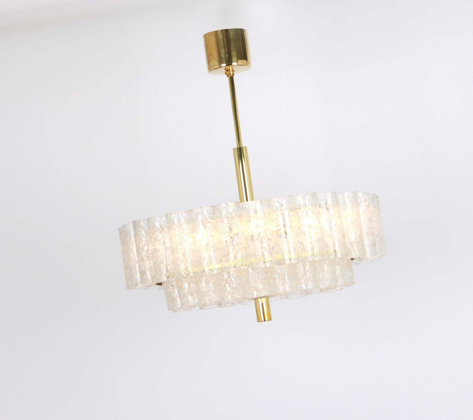 1 Of 2 Stunning Murano Ice Glass Tubes Chandelier By Doria, Germany, 1960s photo buy