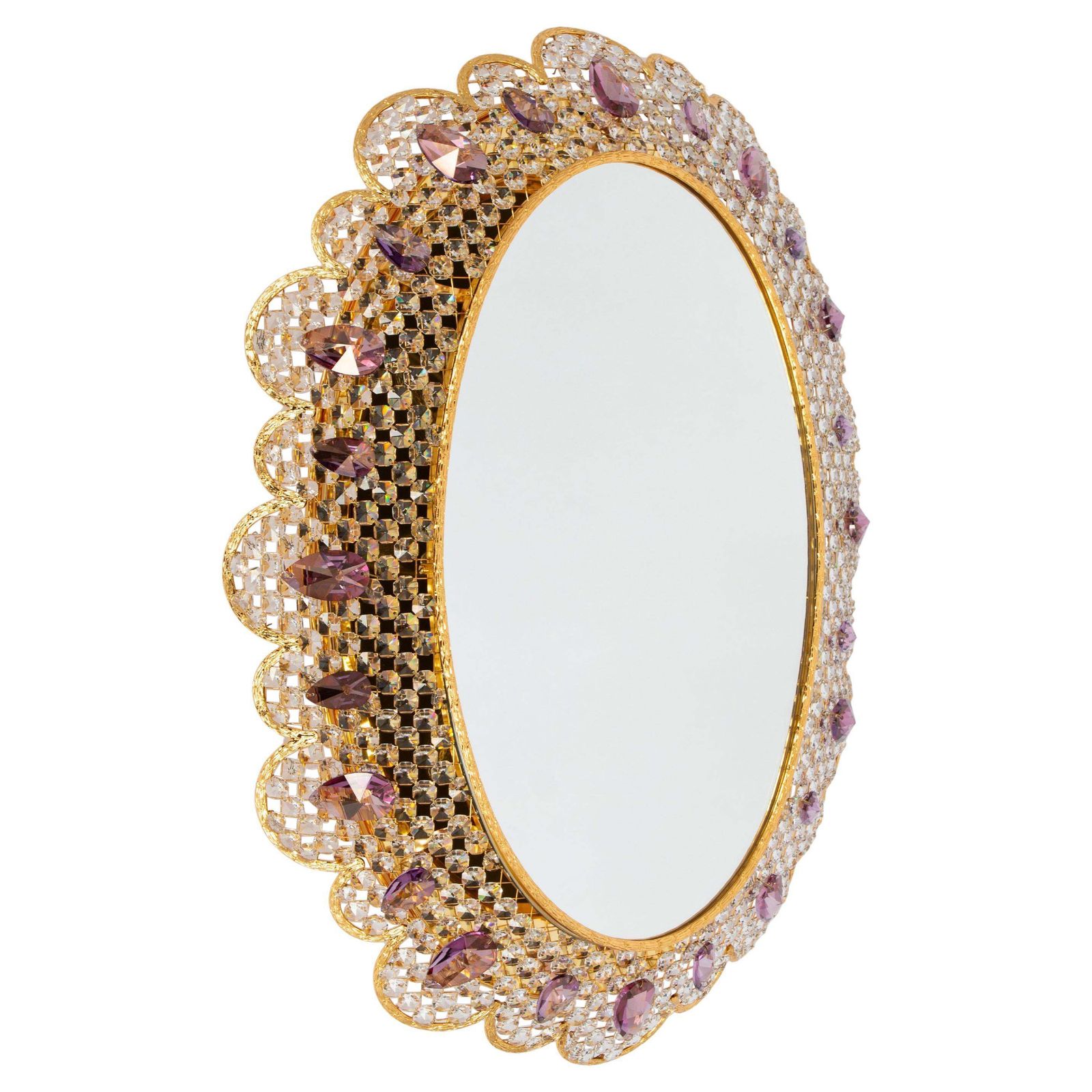 Spectacular Backlit Mirror Brass And Crystal Glass By Palwa, Germany
