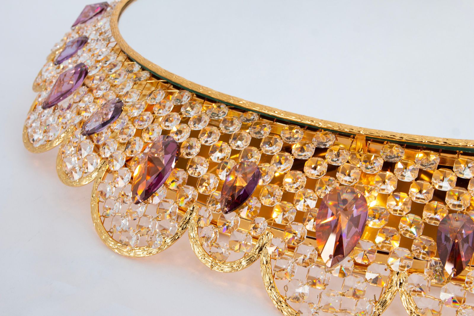 Spectacular Backlit Mirror Brass And Crystal Glass By Palwa, Germany photo vinterior