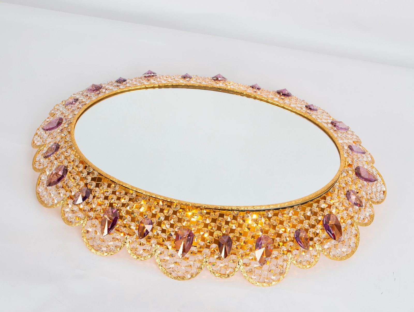 photo vintage Spectacular Backlit Mirror Brass And Crystal Glass By Palwa, Germany