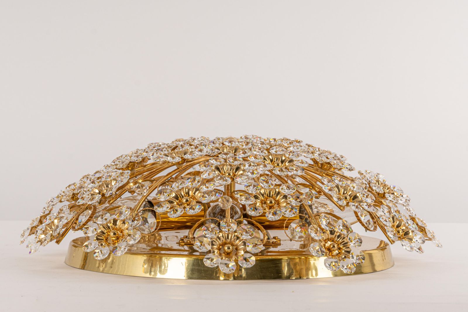 photo for sale 1 Of 3 Delicate Gilt Brass Cut Glass Flower Flush Mount By Palwa, Germany, 1970s
