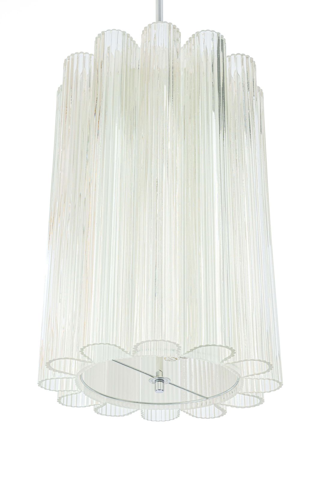 1 Of 2 Cylindrical Pendant Fixture With Crystal Glass By Doria, Germany, 1960s photo vintage