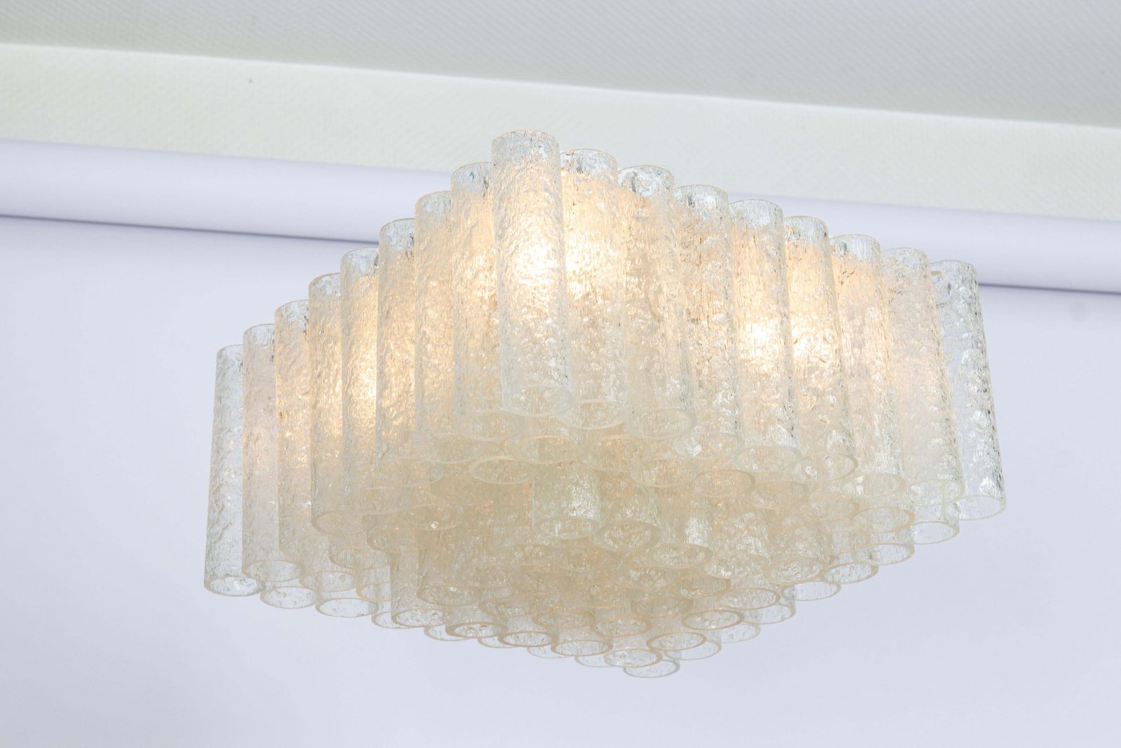 Petite Stunning Murano Ice Glass Tubes Flush Mount By Doria Germany, 1960s photo vinterior