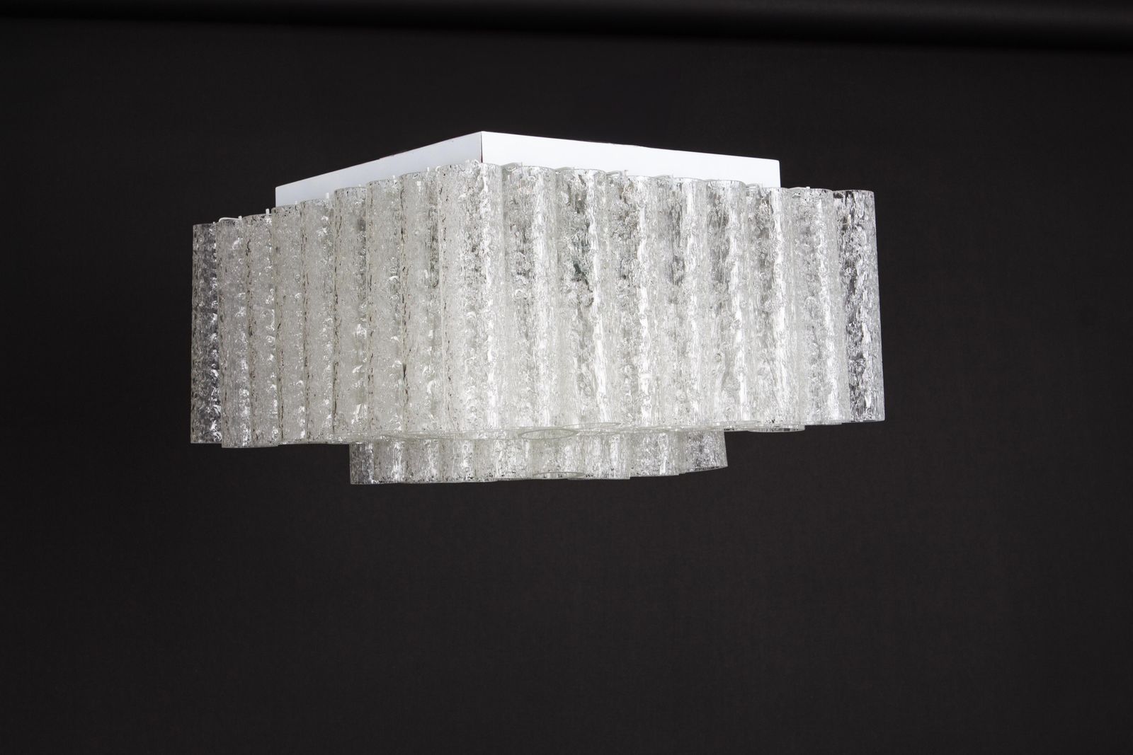 Petite Stunning Murano Ice Glass Tubes Flush Mount By Doria Germany, 1960s photo vintage