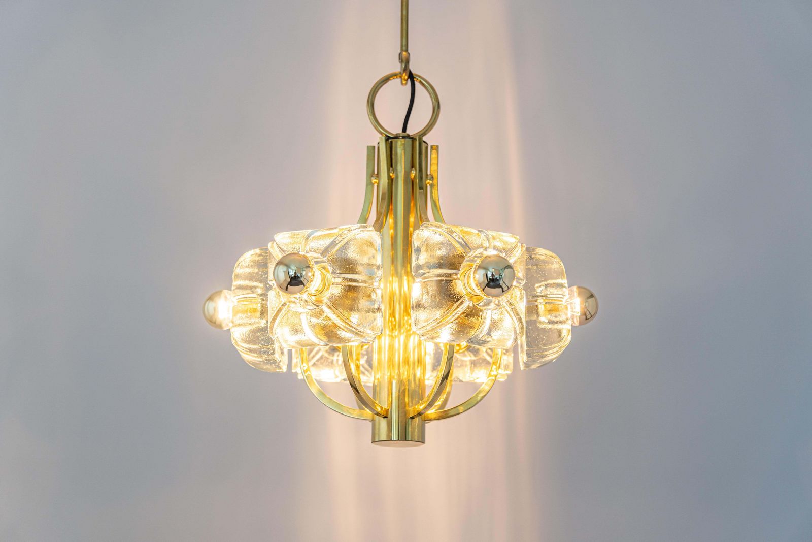 Large Brass And Crystal Glass Pendant By Sische, Germany, 1970s photo vintage