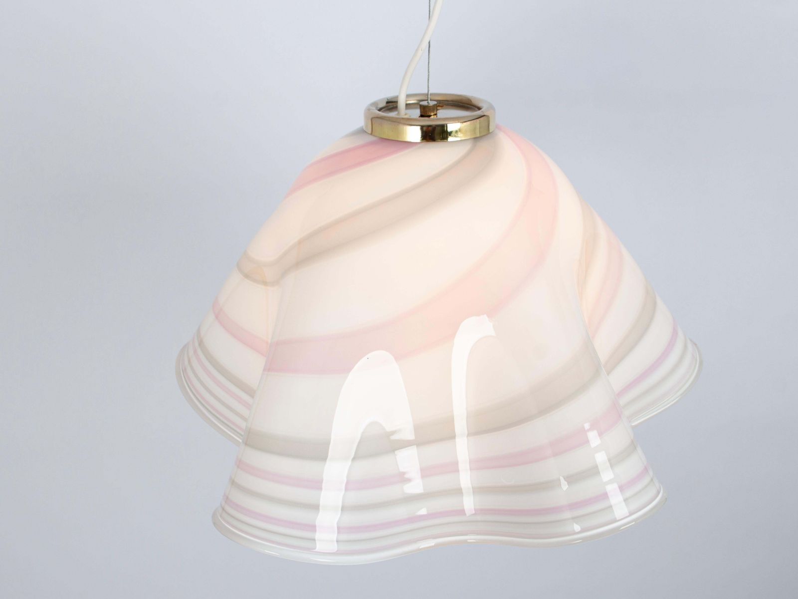 photo furniture Large White Pink Glass Pendant Light Mazzega Fazzoletto, Italy, 1970s