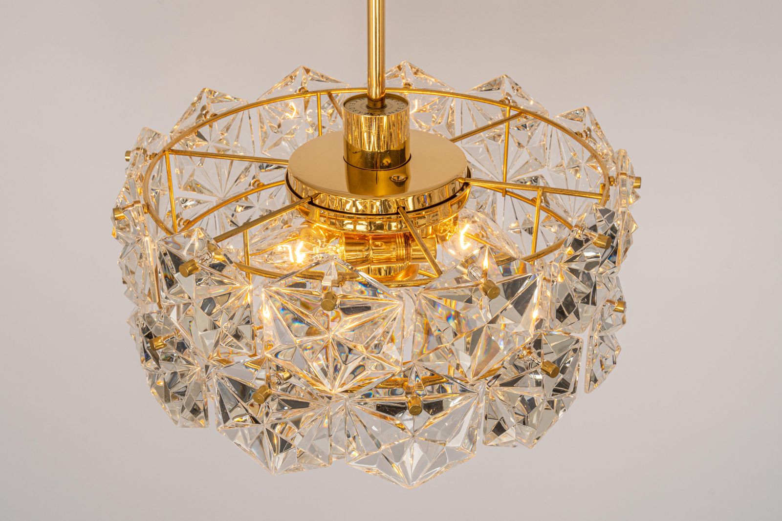 1 Of 3 Petite Chandeliers, Brass And Crystal Glass By Kinkeldey, Germany, 1970s photo for sale