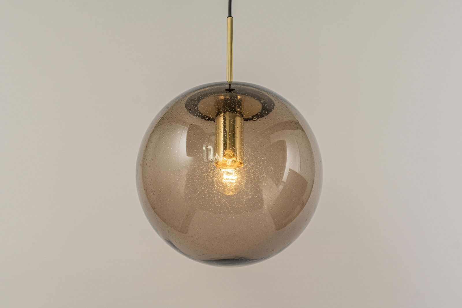 Large Limburg Brass With Smoked Glass Ball Pendant, Germany, 1970s photo buy