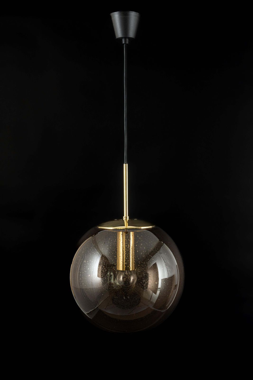 Lighting Large Limburg Brass With Smoked Glass Ball Pendant, Germany, 1970s photo