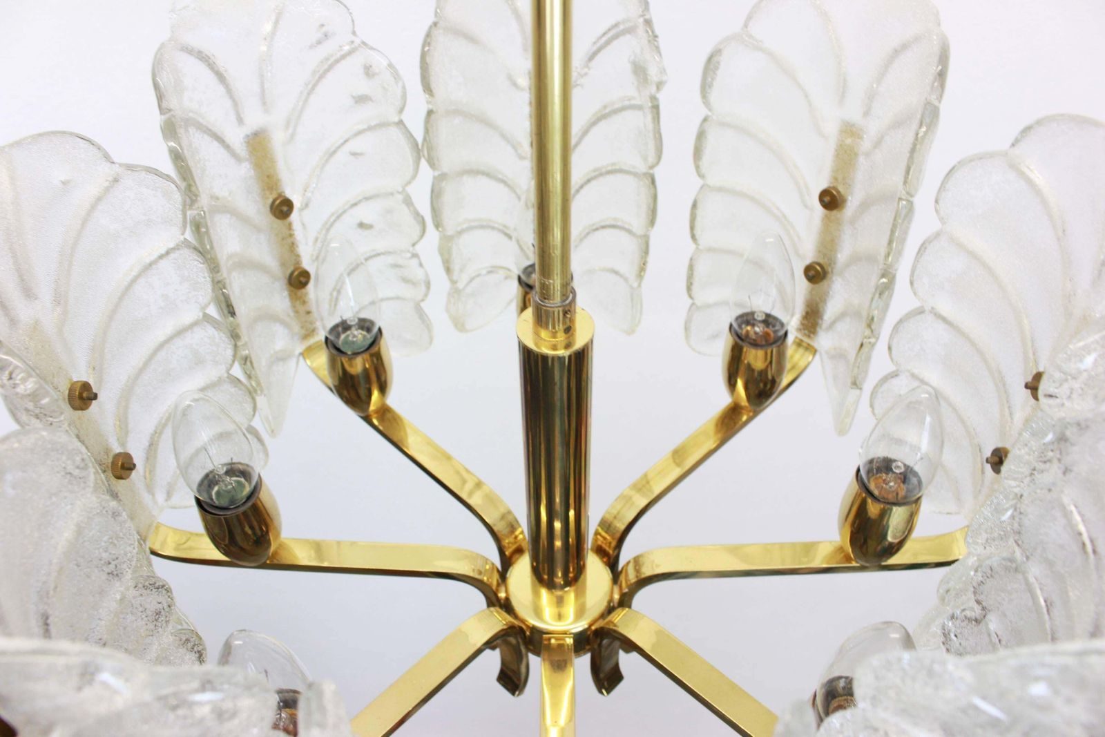 1 Of 2 Stunning Carl Fagerlund Chandelier Murano Glass Leaves, 1960s photo vinterior