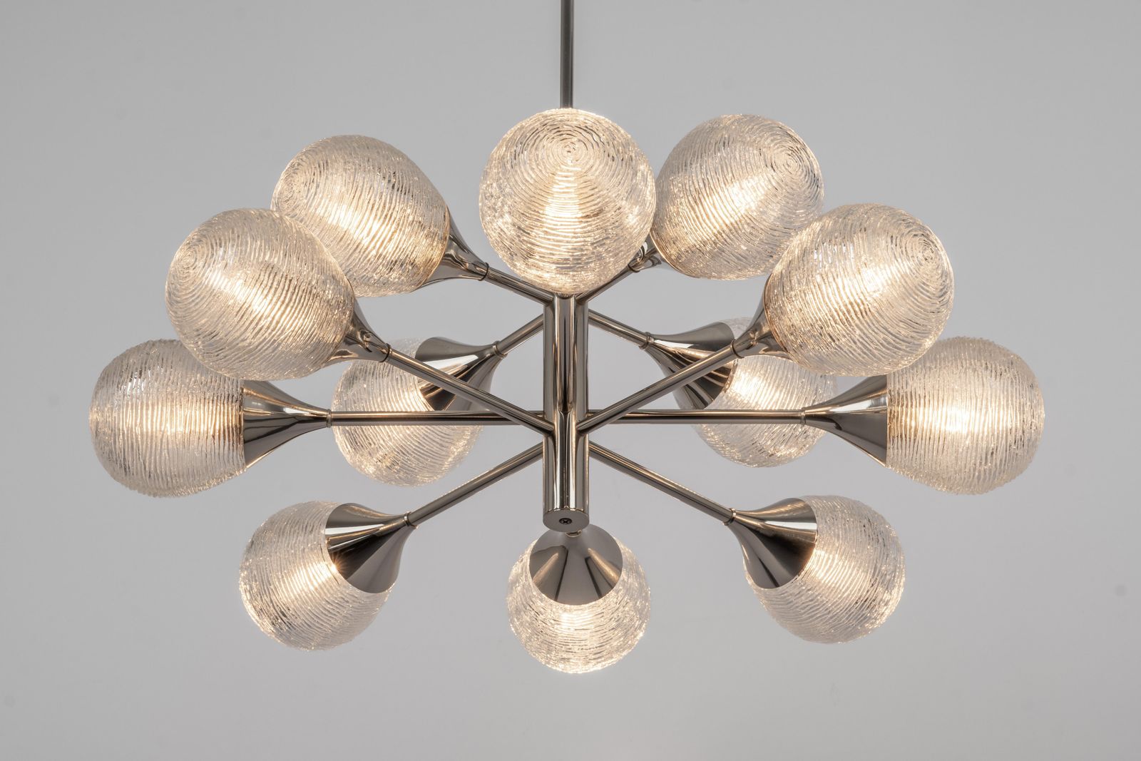 photo furniture Large Stunning Kaiser Sputnik Opal Glass Globes Chandelier, Germany, 1970s