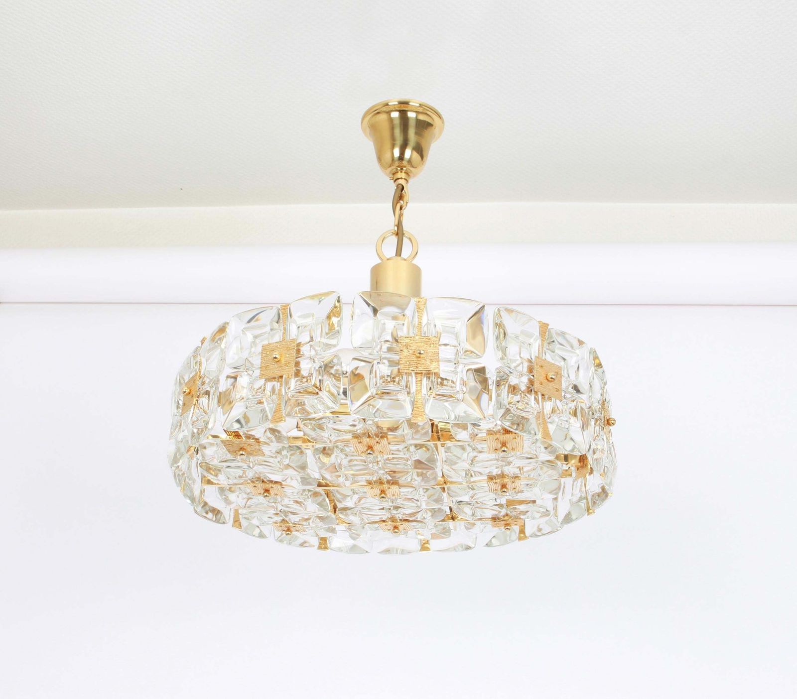 Gilt Brass And Crystal Chandelier, Sciolari Design By Palwa, Germany, 1970s photo for sale