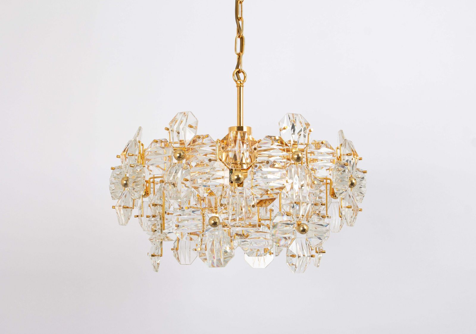 1 Of 2 Stunning Chandelier, Brass And Crystal Glass By Kinkeldey, Germany, 1970s photo Lighting