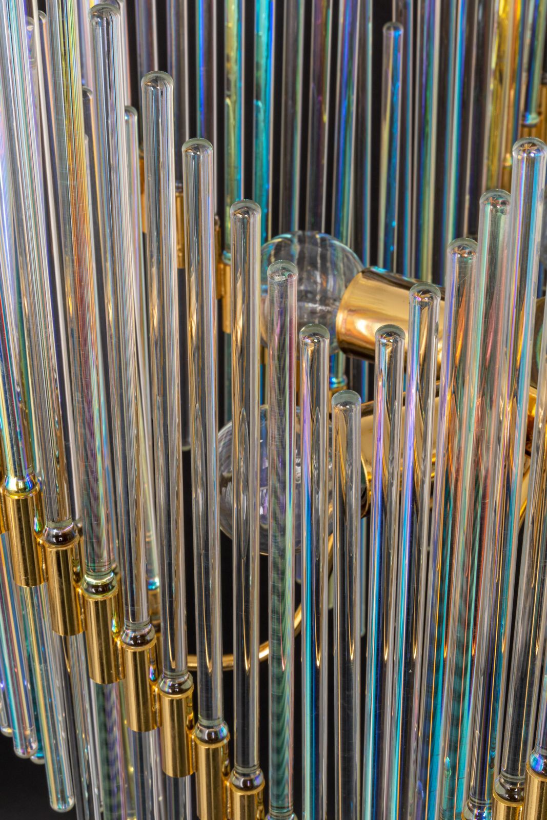 Lighting Stunning Gilt Brass And Crystal Glass Rods Chandelier By Palwa, Germany, 1970s photo
