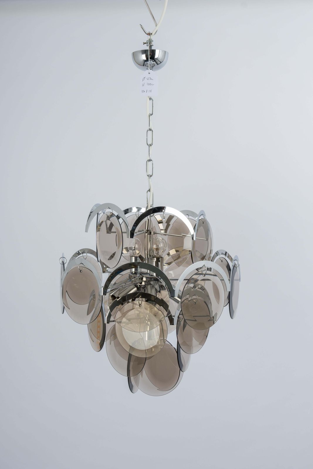 Vistosi Smoked Glass Disc Chrome Chandelier, Italy, 1970s photo furniture
