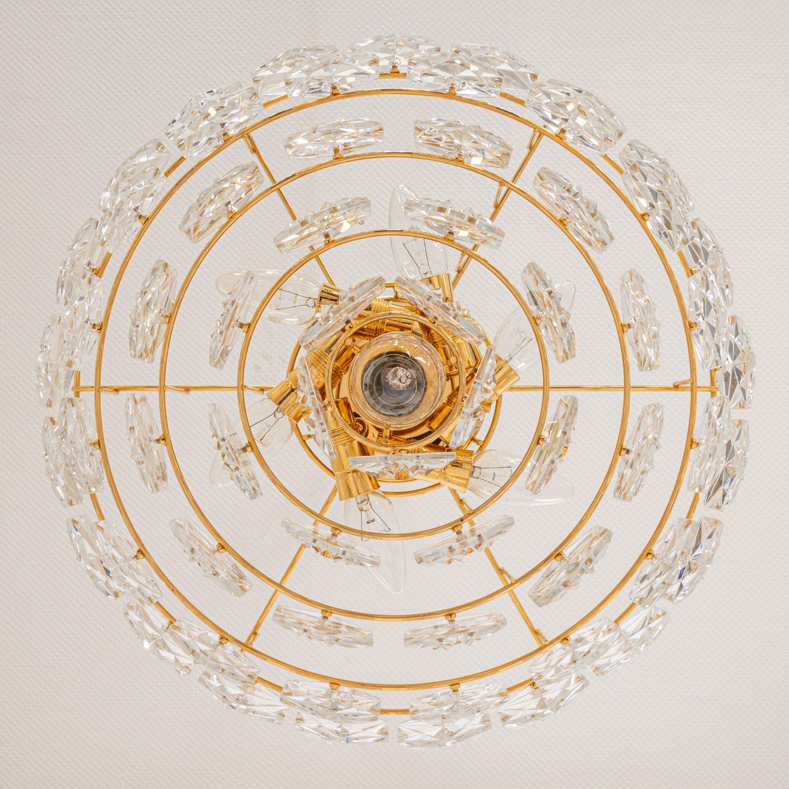 photo for sale Stunning Large Chandelier, Brass And Crystal Glass By Kinkeldey, Germany, 1970s