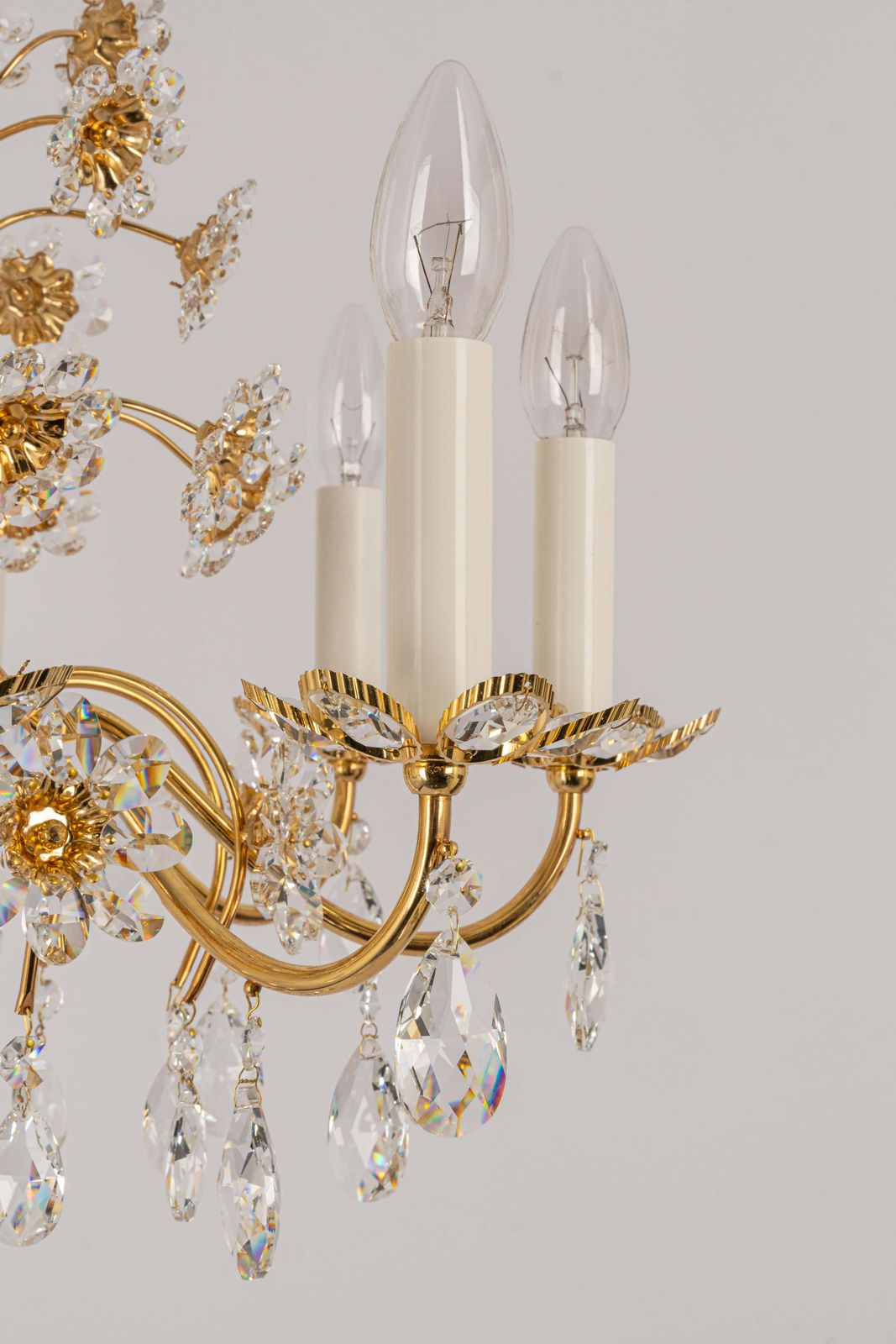 photo for sale Large Gilt Brass Flower Shape Chandelier By Palwa, Germany, 1970s
