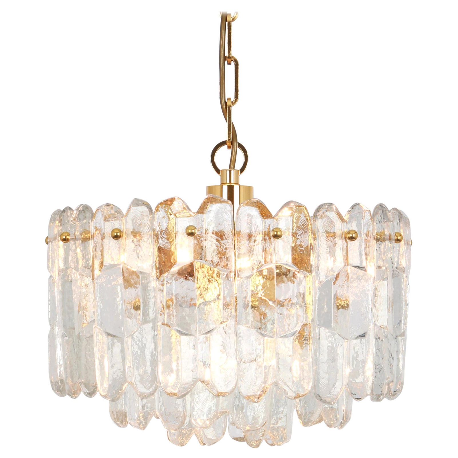 1 Of 2 Gilt Brass, Crystal Glass Light Chandelier Palazzo, Kalmar, Austria, 1970