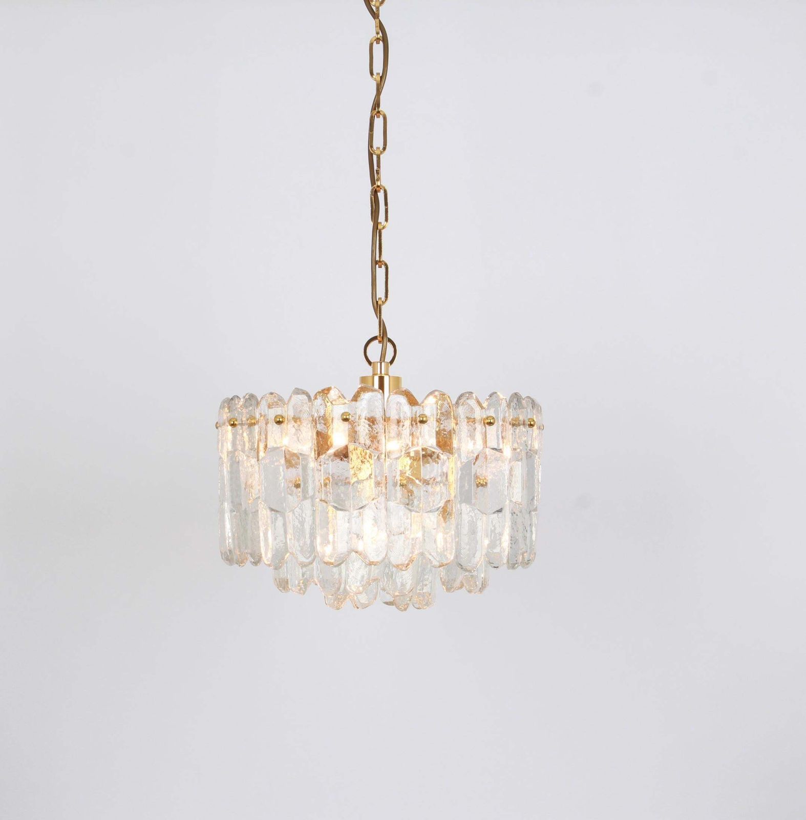 1 Of 2 Gilt Brass, Crystal Glass Light Chandelier Palazzo, Kalmar, Austria, 1970 photo vintage