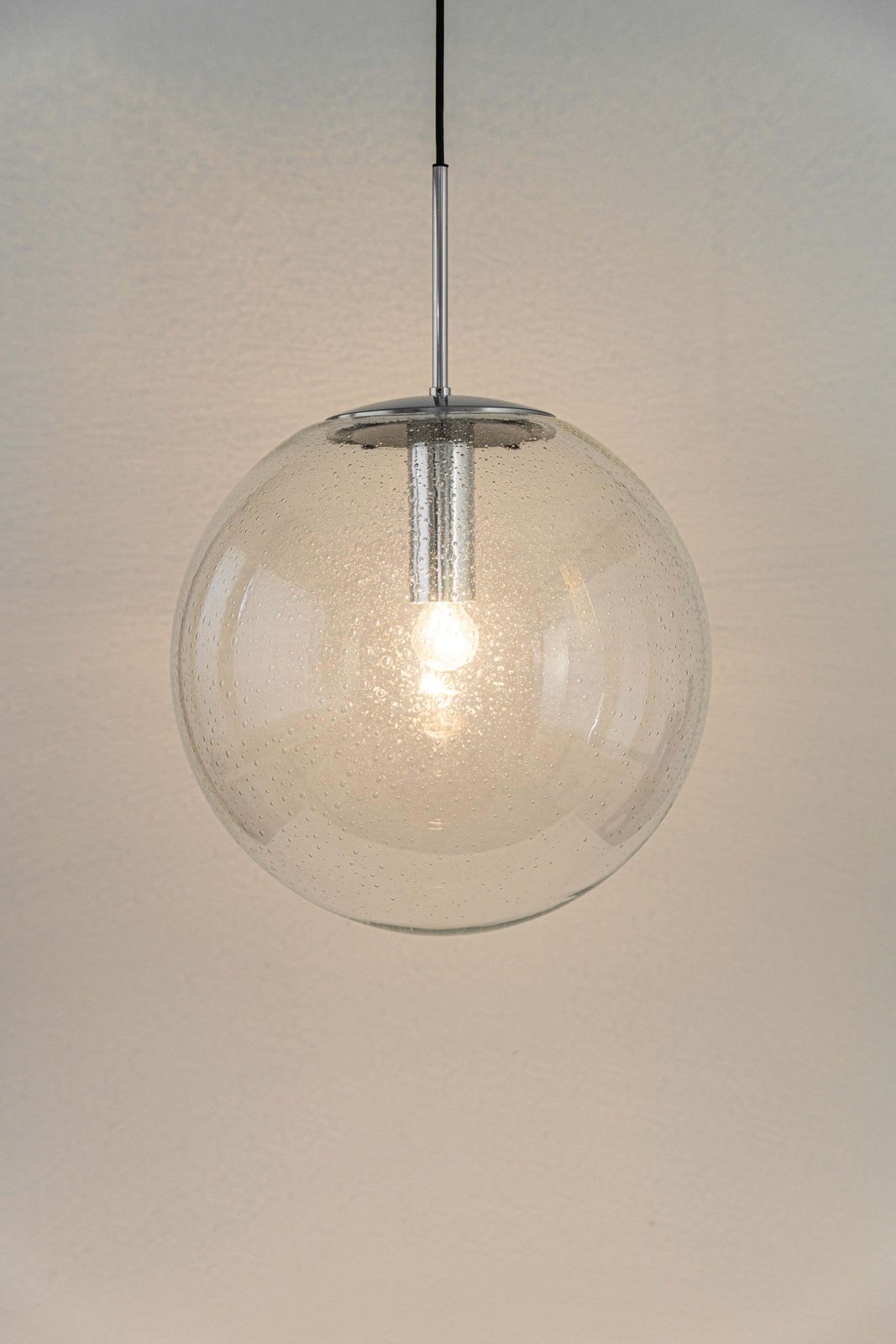 1 Of 2 Large Limburg Chrome With Clear Glass Ball Pendant, Germany, 1970s photo furniture