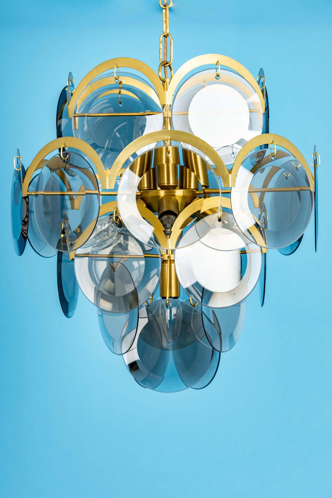 photo furniture Vistosi Smoked Glass Disc Chandelier, Italy, 1960s
